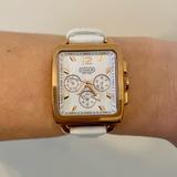 Coach Accessories | Coach White Leather Chronograph Tank Watch | Color: Gold/White | Size: 9 Inches