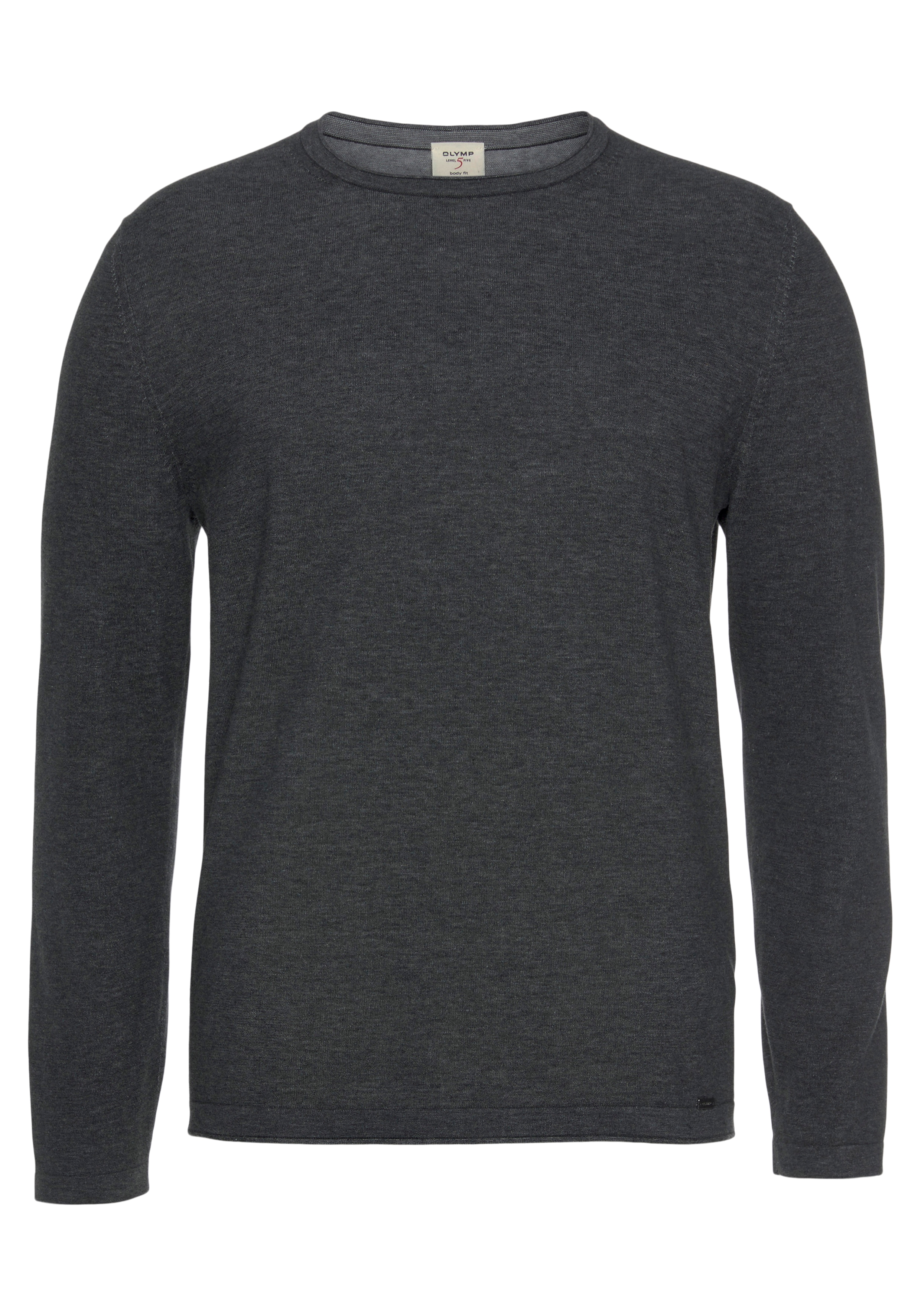 Rundhalspullover OLYMP "OLYMP Strick Casual", Damen, Gr. M (46), grau (anthrazit), Obermaterial: 100% Baumwolle, schmal, Rundhals, Pullover Rundhalspullover, Crew Neck