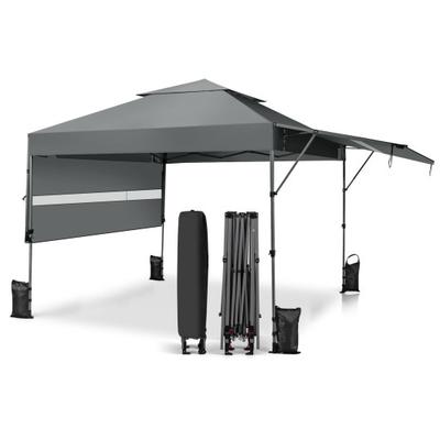 Costway 10 x 17.6 Feet Outdoor Instant Pop-up Canopy Tent with Dual Half Awnings-Gray