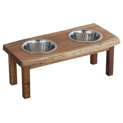 Acacia Wood Live Edge Double Bowl Pet Feeder Stand - 26Lx12Wx10.25H