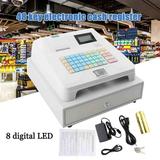SUDEG Cash Register 48 Keys Cashier Register Cash Register with Drawer Flat Keyboard and Thermal Printer 8-Digital Cash Register for Business