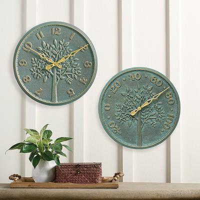 Woodland Tree Outdoor Wall Clock & Thermometer - Clock, Bronze/Clock - Grandin Road