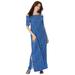Plus Size Women's Ultrasmooth® Fabric Cold-Shoulder Maxi Dress by Roaman's in Blue Bias Diamonds (Size 26/28)