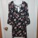 American Eagle Outfitters Dresses | American Eagle Black Floral Print Boho Ruffle V Neck Dress Bell Sleeve Sz Xs | Color: Black/Pink | Size: Xs