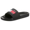 Pantolette TOMMY JEANS "TOMMY JEANS FLAG POOL SLD ESS", Damen, Gr. 36, schwarz, Synthetik, sportlich, Schuhe Badelatschen Pantolette, Sommerschuh, Schlappen mit farbiger Logoflagge