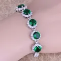 Bracelet à maillons en zircon cubique vert 7 pouces brillant blanc plaqué argent S0622