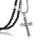 Collier avec pendentif religieux en acier inoxydable pour hommes avec pierre naturelle noire