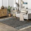 nuLOOM Haidi Striped Cotton/Jute Tassel Area Rug 8 x 10 Dark Gray