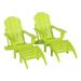 Paradise 4-Piece Set Classic Folding Adirondack Chair with Footrest Ottoman