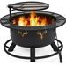 32in Fire Pit Outdoor Wood Burning Firepits Outdoor Fireplace with 18.5 Inch Swivel Cooking Grill Grate & Poker Fire Bowl for Camping Backyard BBQ Garden Bonfire