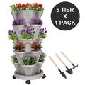 Stackable Planter Vertical Garden Planter with Wheels and Tools Self Watering Strawberry Planter Indoor/Outdoor 5 Tier Herb Planter Gray