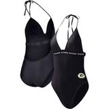 Women's G-III 4Her by Carl Banks Black Green Bay Packers Full Count One-Piece Swimsuit