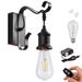 Kiven 1-Light Battery Operated Iron Wall Lamp Vintage Black Rechargeable Wall Sconces E26 Socket Bulb Included(Warm White)Wire Cage Wall Light Fixture