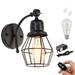 Kiven 1-Light Battery Operated Iron Wall Lamp Vintage Black Rechargeable Wall Sconces E26 Socket Bulb Included(Warm White)Wire Cage Wall Light Fixture