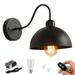 Kiven 1-Light Battery Operated Iron Wall Lamp Vintage Black Rechargeable Wall Sconces E26 Socket Bulb Included(Warm White)Wire Cage Wall Light Fixture