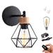 Kiven 1-Light Battery Operated Iron Wall Lamp Vintage Black Rechargeable Wall Sconces E26 Socket Bulb Included(Warm White)Wire Cage Wall Light Fixture