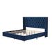 Cheri Bliss King Bed w/ One Nightstand, Button Designed Headboard, Strong Wooden Slats + Metal Legs w/ Electroplate, Brown in Blue | Wayfair