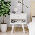 George Oliver Nightstand w/ Drawer & Solid Wood Legs, Side table for Bedroom & Living Room Wood in White | 23.62 H x 19.68 W x 13.8 D in | Wayfair