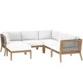 Clearwater Outdoor Patio Teak Wood 6-Piece Sectional Sofa by Modway Wood/Natural Hardwoods in Blue | 26 H x 87 W x 87 D in | Wayfair