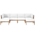 Clearwater Outdoor Patio Teak Wood 6-Piece Sectional Sofa by Modway Wood/Natural Hardwoods in Pink/White/Blue | 26 H x 116 W x 55 D in | Wayfair