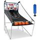 GYMAX Basketball Arcade Game, Foldable Basketball Game with 8 Game Modes, Voice Prompt, Double Hoops and Scorer, Indoor Outdoor Basketball Hoop Game for Kids Adult (White+Black)