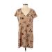Boo Hoo Casual Dress - Shift: Tan Print Dresses - Women's Size 4