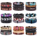 Eif Dock – Bracelets en cuir tressé pour hommes style ethnique Tribal fait à la main véritable