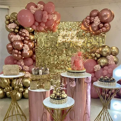 Kit d'arche de guirxiété de ballons chromés or rose rideau doré paillettes pour anniversaire