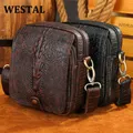 WESTAL-Sac à bandoulière en cuir véritable pour homme sac messager à motif crocodile sacs latéraux