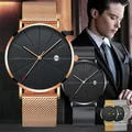 Montres ultra fines en acier inoxydable pour hommes or rose quartz luxe affaires mode