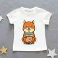 T-shirt à col rond blanc pour enfants 24M-9T Shirt pour garçons Shiba Inu t-shirts filles mignonnes