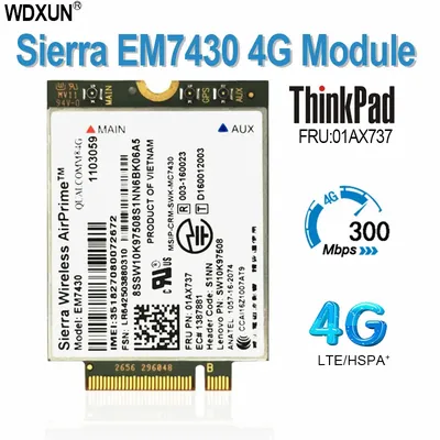 Sierra EM7430 Fesse/TDD-LTE 4g Fibra Lenovo ThinkSub X270 bronch5th Geração (20HQ 20HR) bronchYOGA