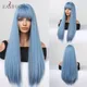 EASIHAIR-Perruque Synthétique Longue Droite avec Frange pour Femme Cheveux Naturels Gris Bleu