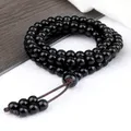 Bracelet multicouches noir brillant 6MM 108 perles breloque de prière collier en pierre