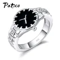 Bagues de montre en argent Sterling 925 nouveau Design cadran noir zircone cubique bijoux pour