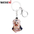WEVENI-Porte-clés en acrylique pour femme chien Yorkshire Terrier matiques porte-clés pendentif
