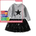 DXBOU- Robe Tutu imprimée étoile pour enfants manches longues robe décontractée pour enfants robe