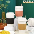 Tasse à café réutilisable avec paille de blé tasse à café portable cuillère à soupe tasse à thé
