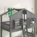Low Twin over Twin House Bunk Bed with Roof, Safety Guardrails