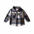 Odeerbi Toddler Winter Coat Kids Boys Girls Outerwear Jackets Flannel Shirt Jacket Plaid 2024 Long Sleeve Lapel Button Down Shacket Shirts Coats Fall Tops Navy