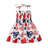 REORIAFEE Girls Spaghetti Strap Sundress Skater Dress Dress Beach Dress Sleeveless American Flag Princess Sundress Dress Sweet Dress A Line Sundress Bohemian Dress Evening Dress 1-2 Years