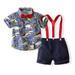 Bullpiano 1-6T Summer Toddler Suit Baby Boys Clothes Sets Short Sleeve Cute Cartoon Dinosaur Bowtie Shirt+Overall Shorts Gentleman Outfits Suits (Style A)