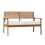 Latitude Run® Sabbah 52.75" Wide Outdoor Loveseat w/ Cushions Wood/Natural Hardwoods/Olefin Fabric Included in Red/Brown | Wayfair