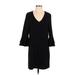 Charles Henry Casual Dress - Shift V Neck 3/4 sleeves: Black Print Dresses - Women's Size Small