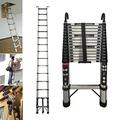 Telescopic Ladder 4.4m Extension Ladder with 2 Detachable Hooks, Stainless Steel Telescopic Extension Extendable Ladder Roof Ladders for Home, Compact Ladder for Household Dailys, 330Lb Capacity EN131
