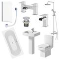 Affine Bathroom Suite 1700mm Double Ended Bath Shower Toilet Basin Pedestal Taps Screen