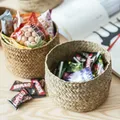 Panier de rangement tissé à la main en paille avec couvercle boîte de rangement de Snack paniers à