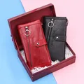 Fissuract's-Portefeuille en cuir véritable rouge pour femme porte-monnaie pochette pour téléphone