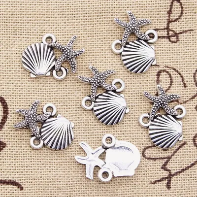 15 pièces breloques coquille étoile de mer connecteur lien 14x18mm Antique faisant pendentif