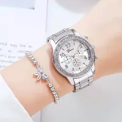 Montre argentée imbibée de diamants de bande d'acier pour des femmes montres de mode horloge de